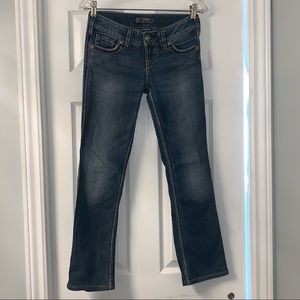 SILVER MCKENZIE denim Jeans women’s size W26/L32 blue bling on pockets low rise